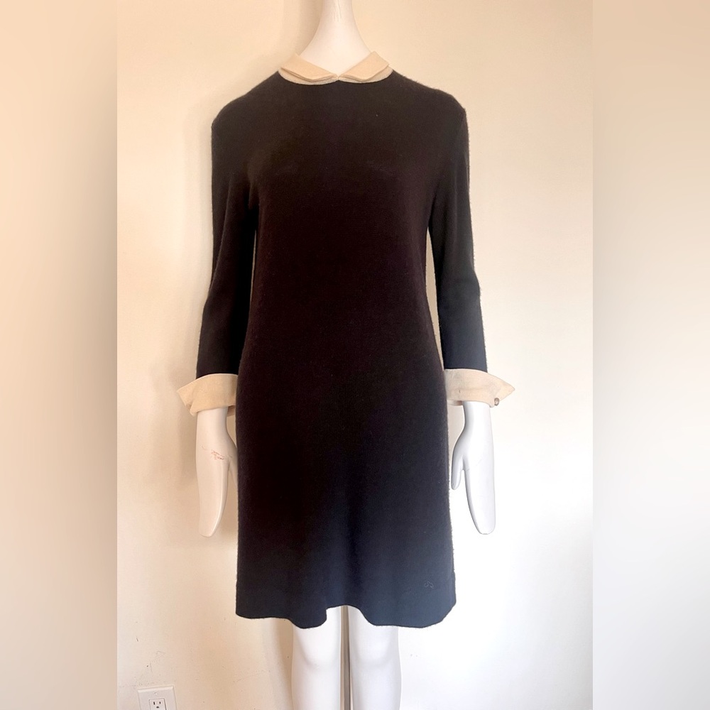 3.1 Phillip Lim Peter Pan Collar Tuxedo Cashmere Sweater Black Dress Medium